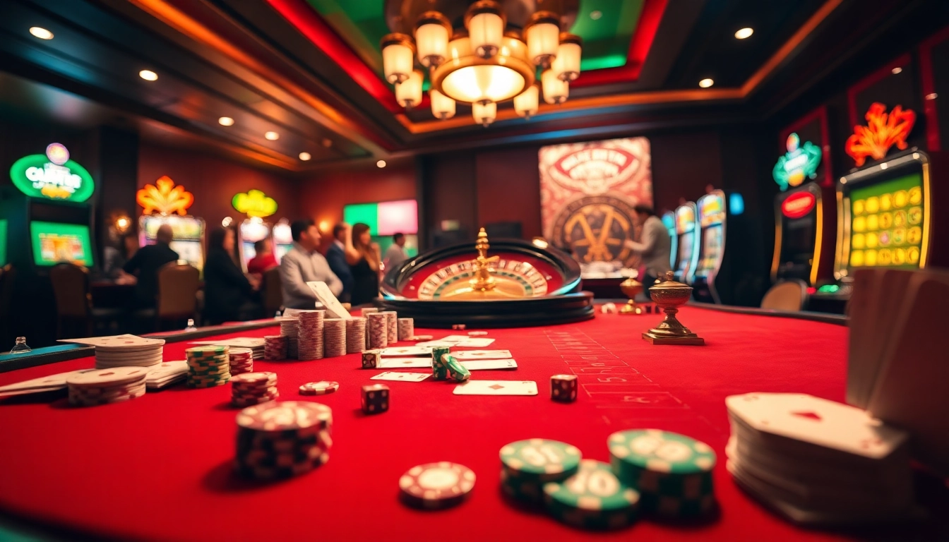 Experience the excitement of win55 with a luxurious casino scene featuring poker chips and a roulette wheel.