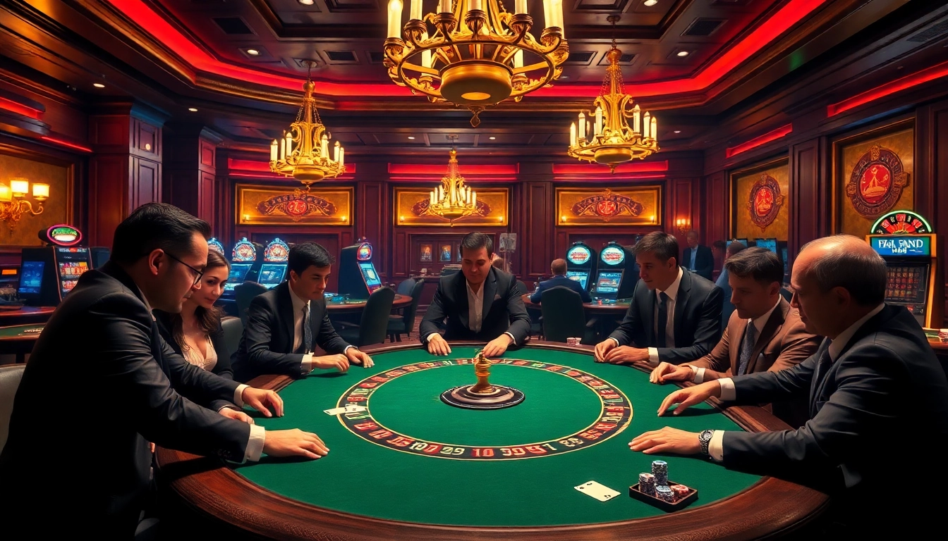 Exciting scene of players at a luxury MAN CLUB casino poker table, showcasing strategy and camaraderie.