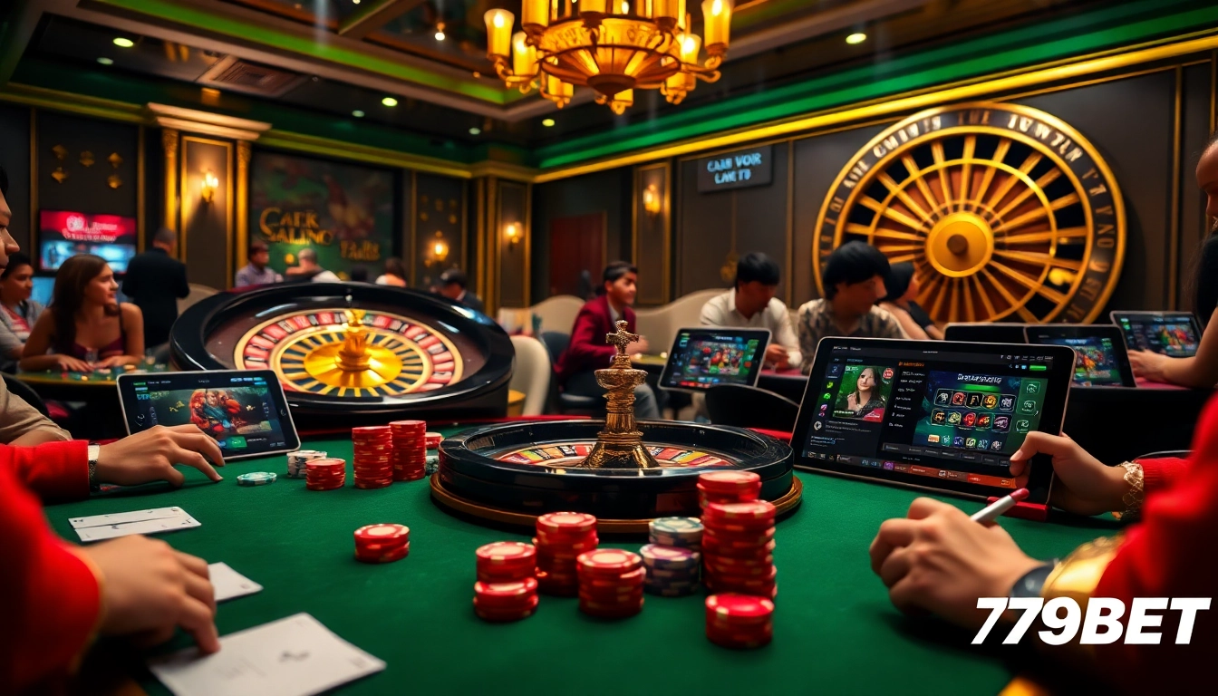 Engage in thrilling poker action at 789BET with vibrant chips and a luxurious casino atmosphere.
