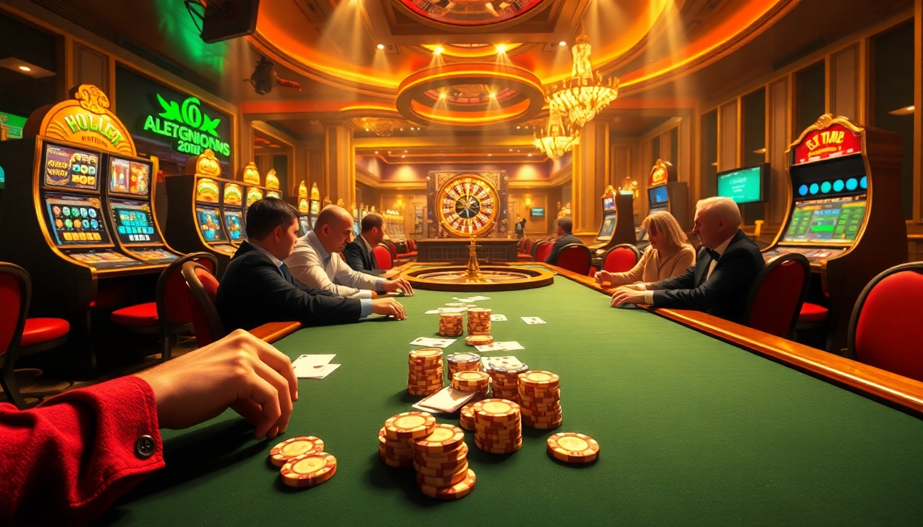 Experience the thrill of poker and slots at 8fly886.com with this dynamic casino scene.
