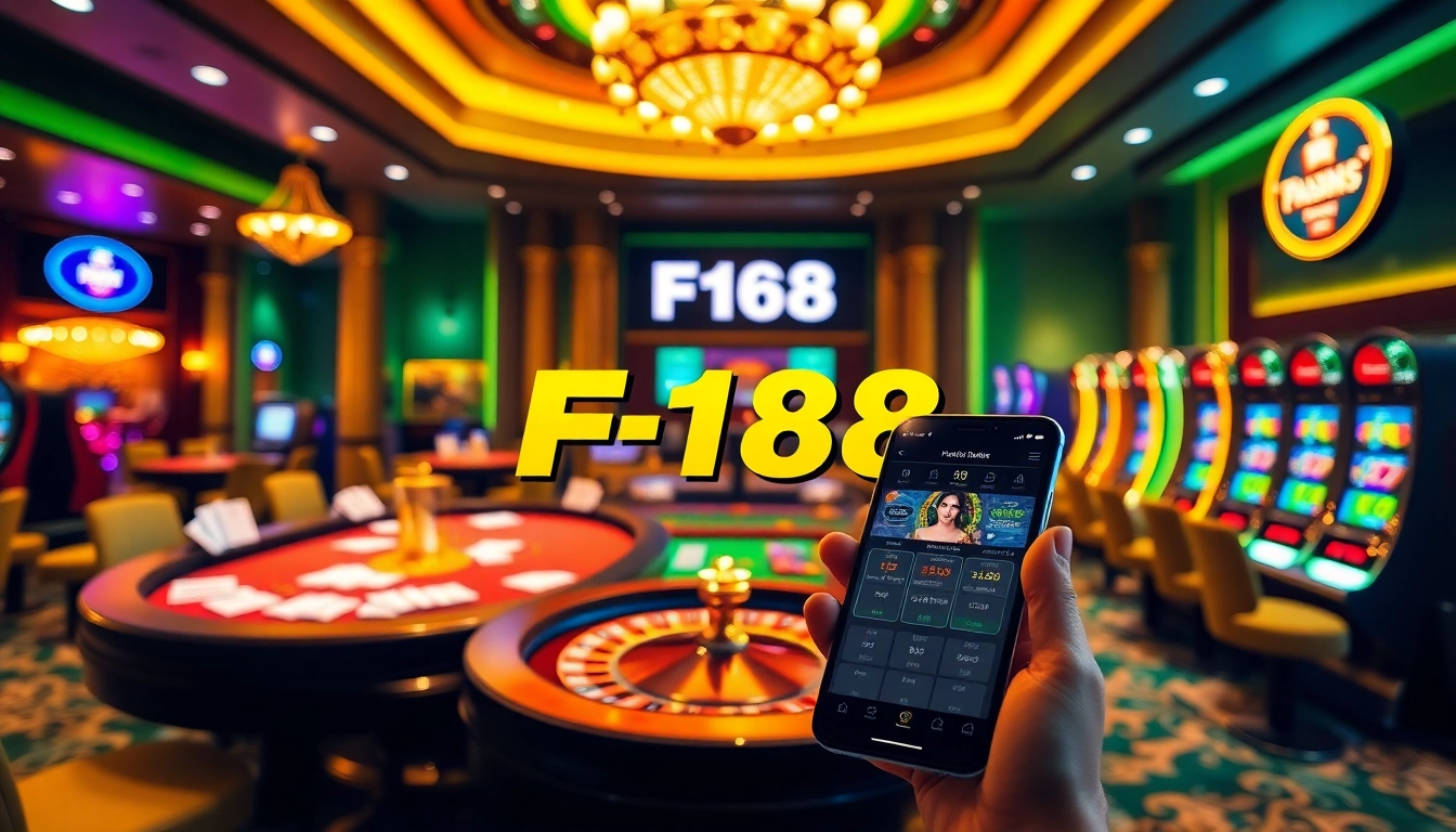 Experience F168's premium online casino excitement with vibrant tables, cards, and modern app interface.