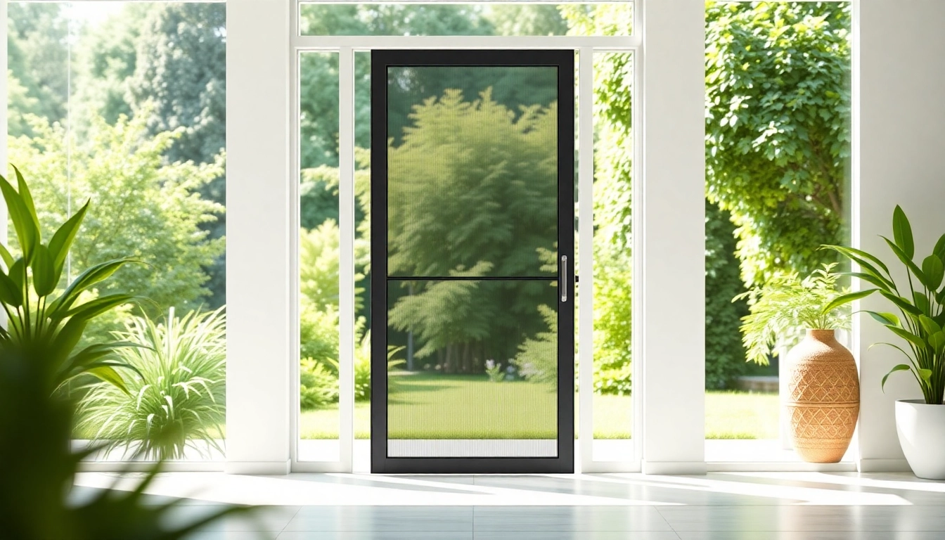 Showcase of a fly screen door in a modern entrance, highlighting its design and functionality.