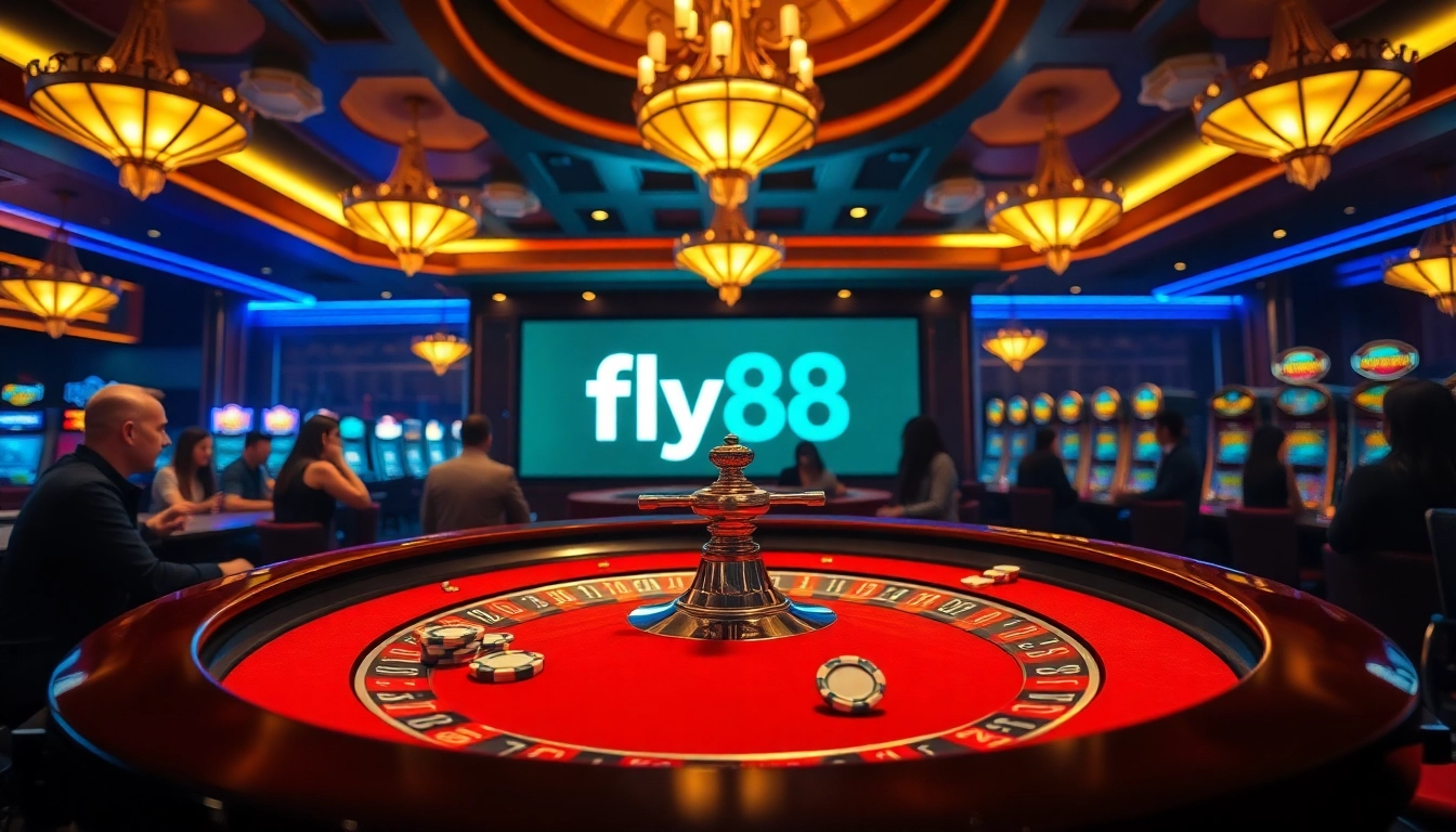 Experience the excitement of gambling at fly88 casino with vibrant roulette and lively players.