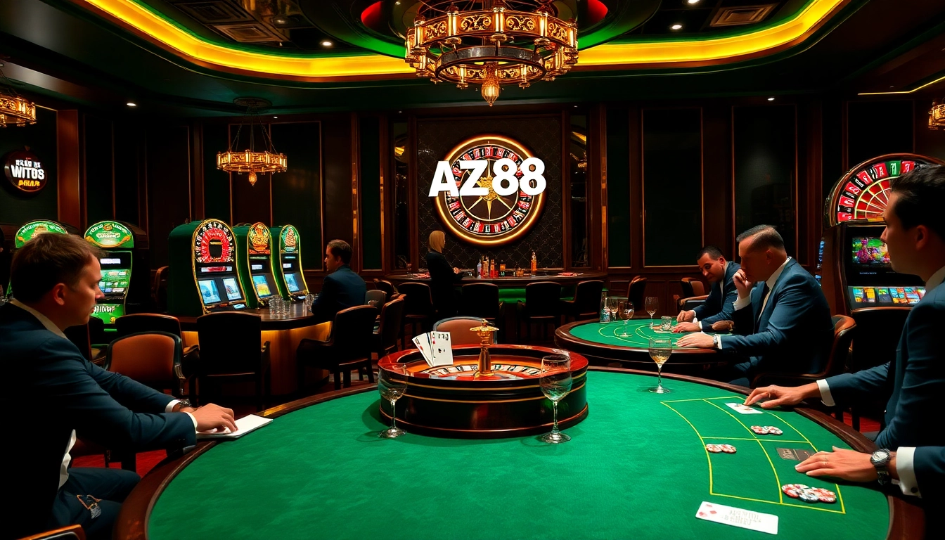 Excited gamblers enjoying high-stakes gaming at the AZ88 casino bar with rich atmosphere.