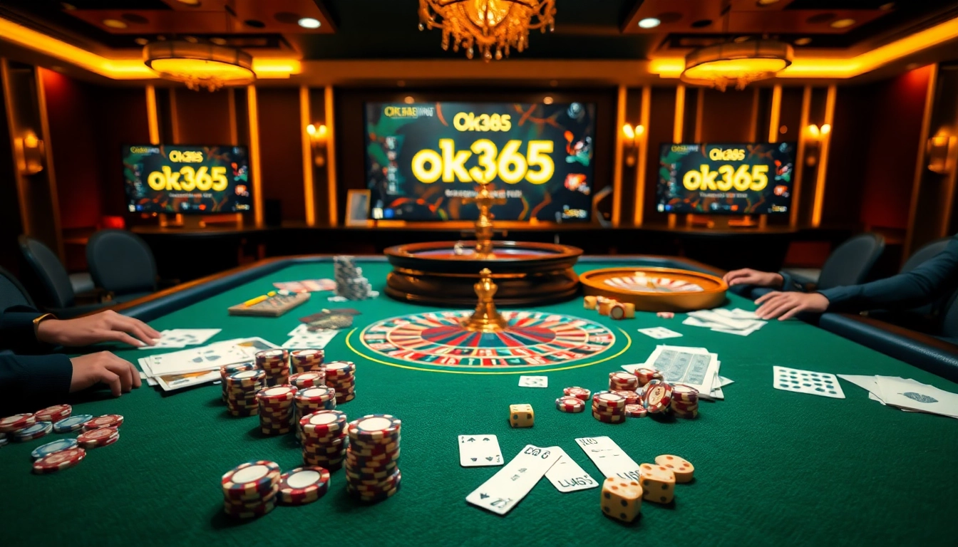 Experience the excitement of nhà cái ok365 with dynamic gambling visuals showcasing casino games and players in action.