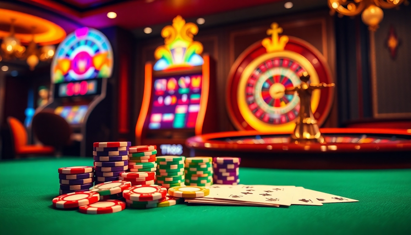 Experience the vibrant excitement of TR88 at a professional casino table with colorful chips and cards.