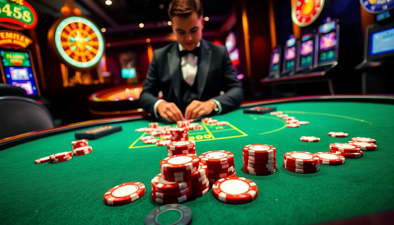 Engaging in exciting gameplay at mb 88 casino, showcasing poker chips, cards, and rich casino ambiance.