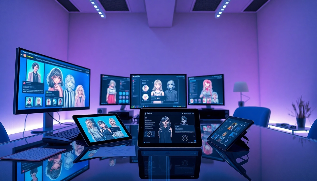 Innovative NSFW character AI workspace showcasing digital character designs and tech.