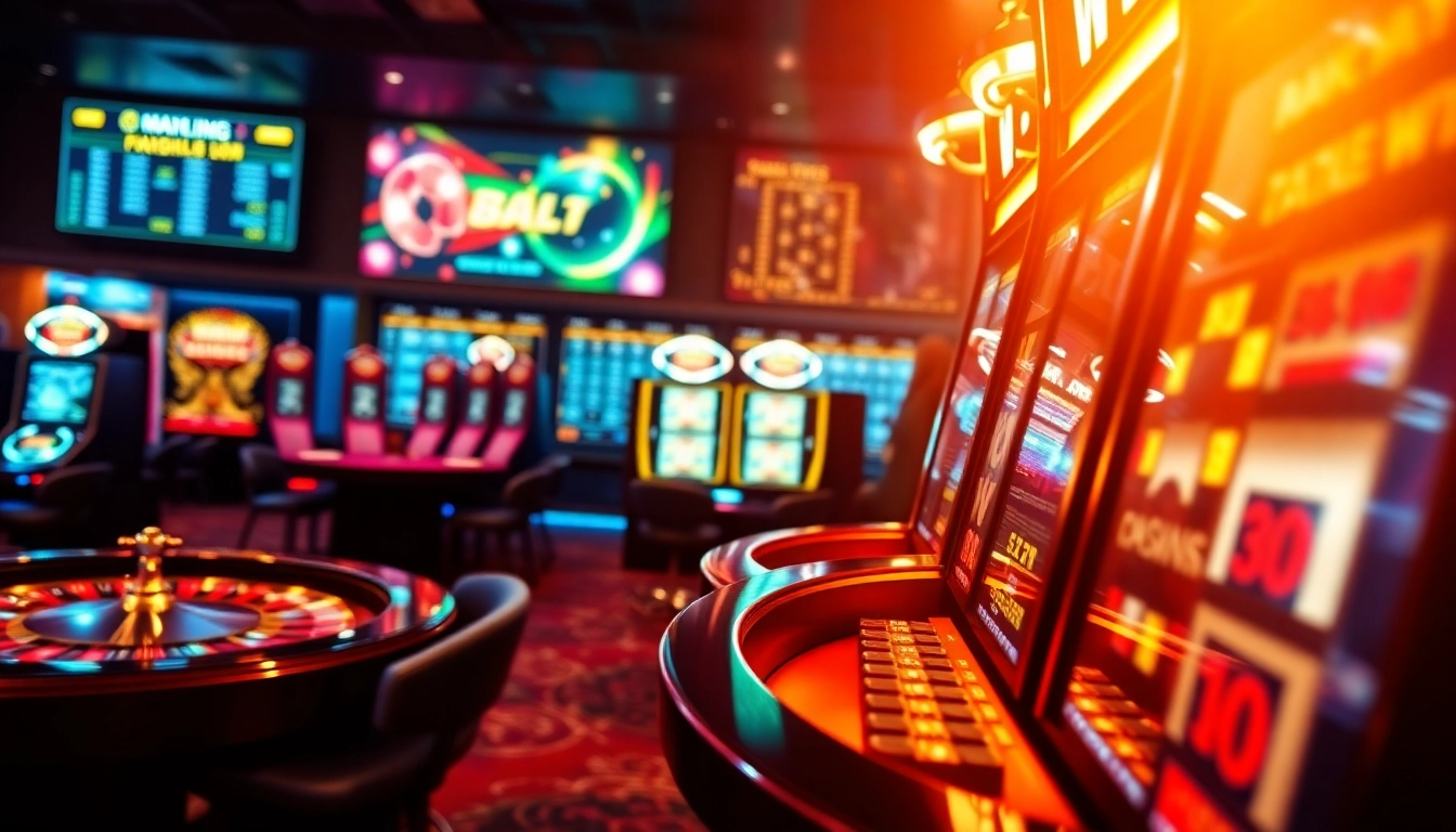 Experience the thrill of winning at 8kbet with luxury gaming tables and vibrant slot machines.