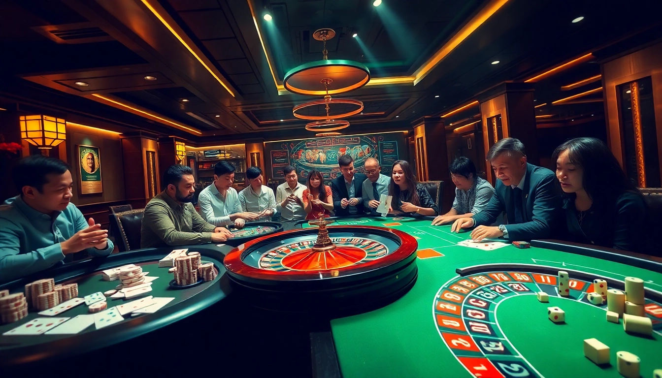 Kèo Bóng Đá betting scene with players at a vibrant casino table, enjoying the thrill of gambling.