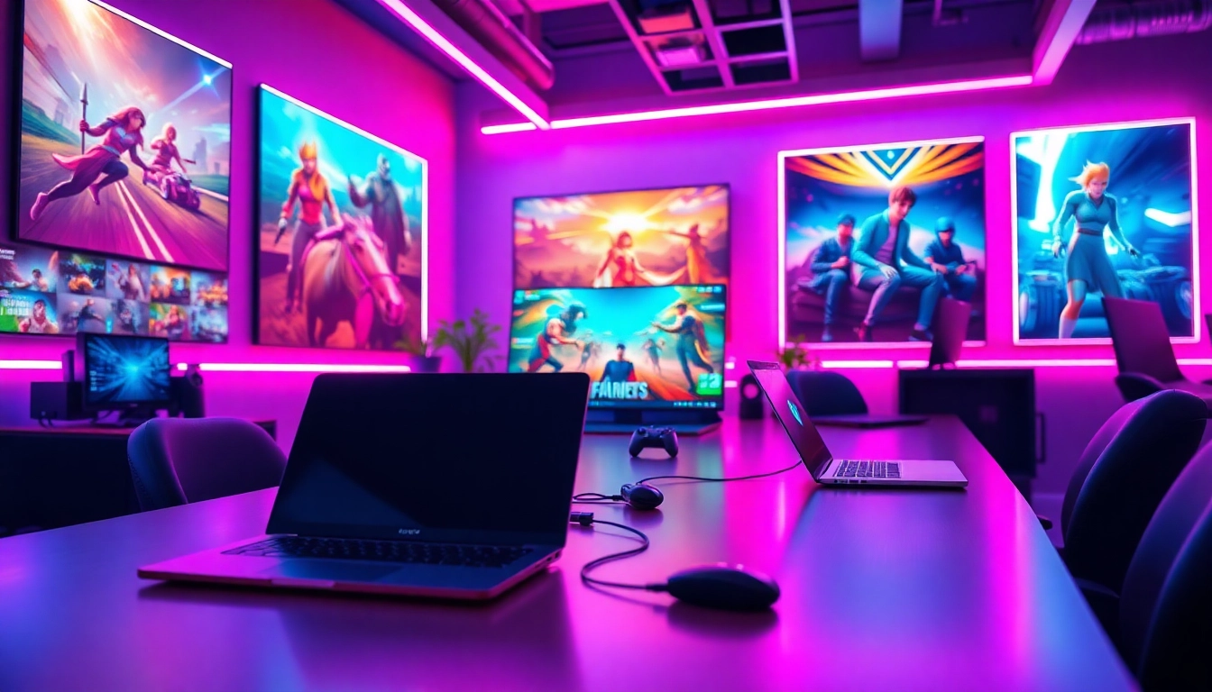 Vibrant digital workspace for online gaming enthusiasts showcasing modern gaming equipment at https://okfun.uk.net/.
