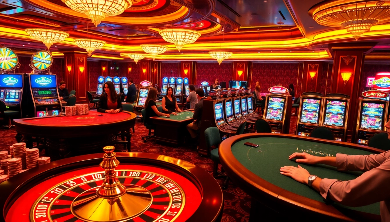 Experience thrilling gameplay at Luckywin Casino with vibrant poker chips and roulette wheels.