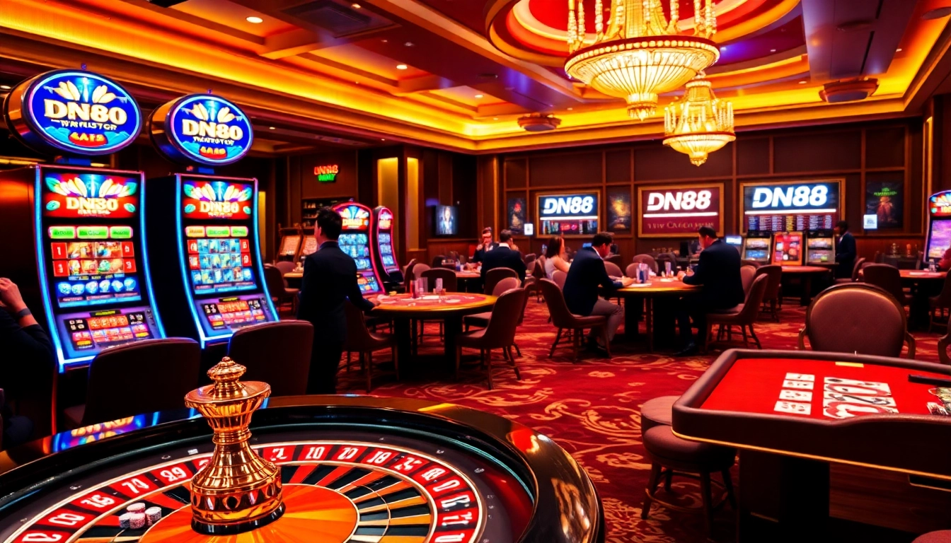 Experience the excitement of DN88 with vibrant casino gaming featuring slot machines and roulette.
