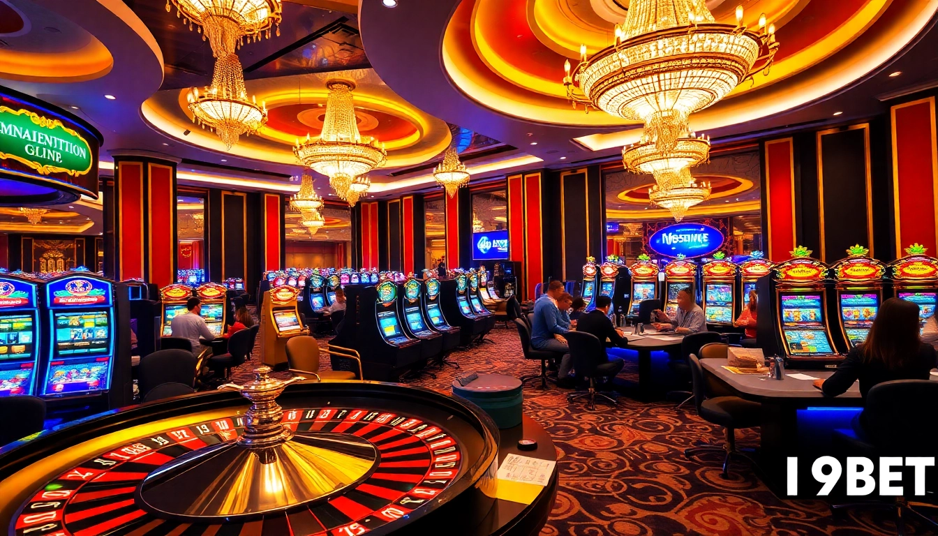 Experience the thrill of betting at I9BET with vibrant casino tables and dynamic gaming atmosphere.