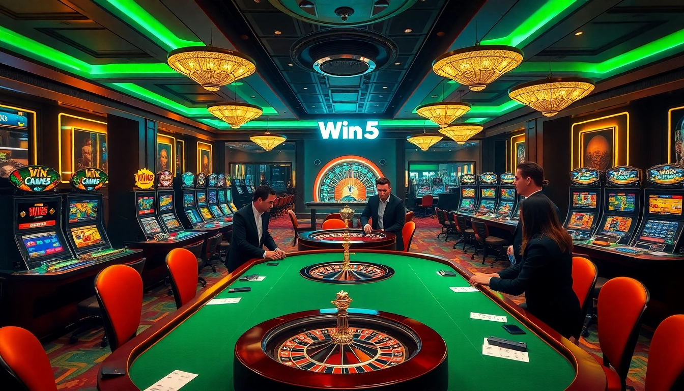 Players enjoying a thrilling poker game at a luxurious casino table, highlighting Win55 excitement.