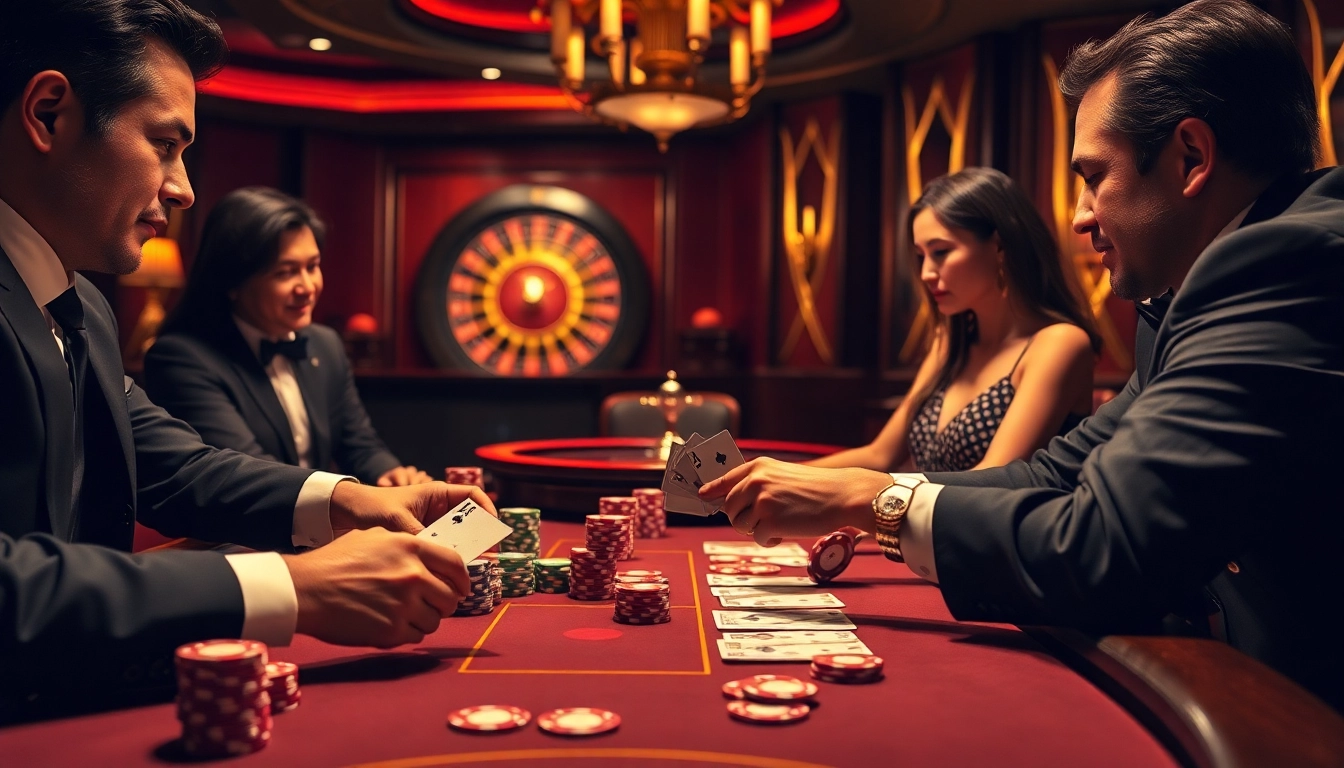 Players enjoying a thrilling game of poker at a lavish casino table featuring 88i branding.