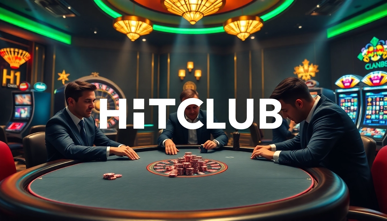 Players enjoying a thrilling poker game at HITCLUB, showcasing excitement and luxury in online gambling.