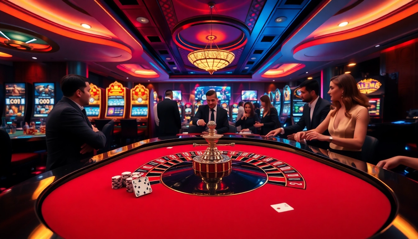 Exciting SLVIP online gaming scene with roulette and players engaged at a luxurious casino table.