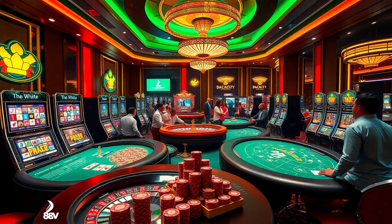 Players enjoy exciting games at 88vv casino tables, emphasizing thrilling gambling experiences.