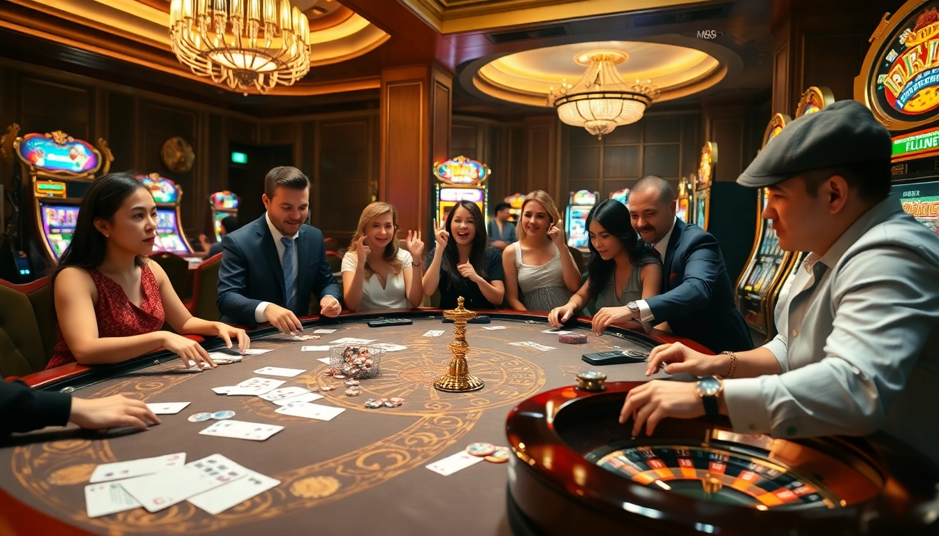 Exciting casino experience at MM88 with vibrant slot machines and poker chips.