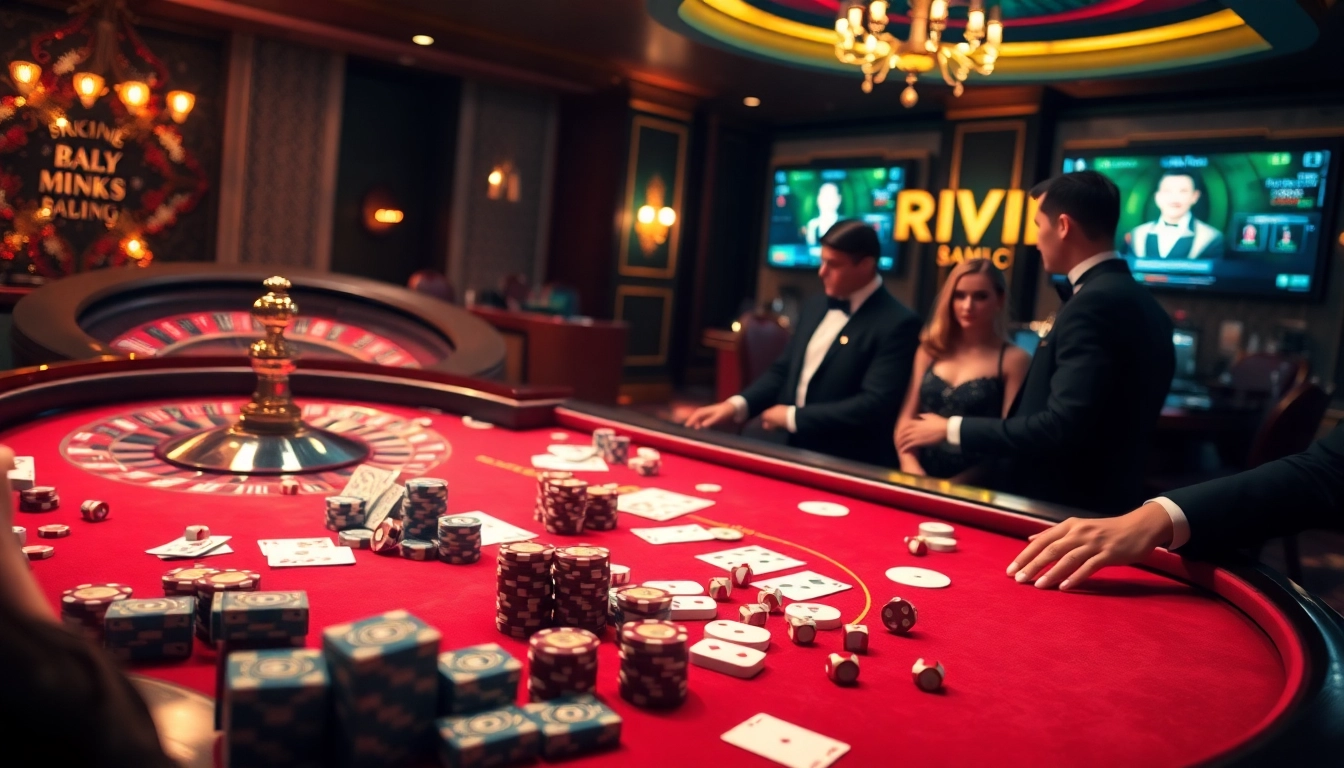 Experience the excitement of RIKVIP as players engage in high-stakes gambling at a luxurious casino table.