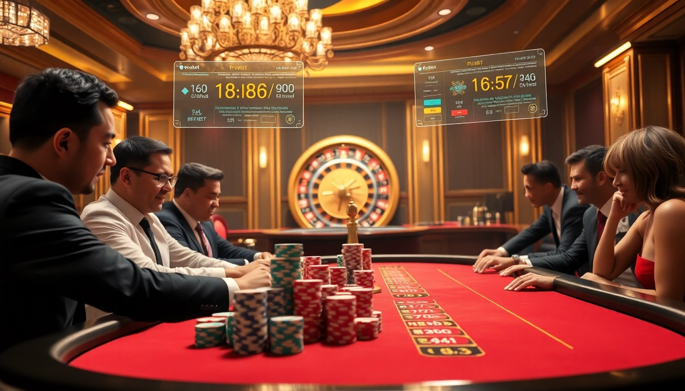 Engaged players at a luxurious poker table experience 88i bet excitement in a vibrant casino.