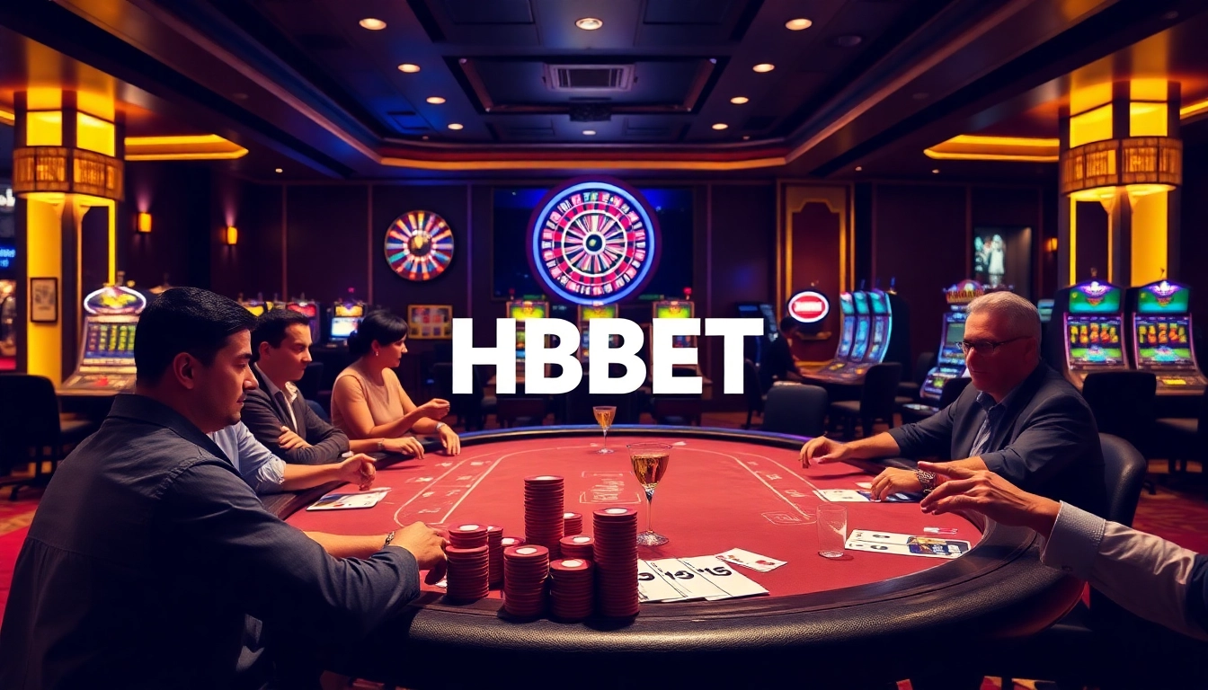Experience thrilling gameplay at HBBET's luxurious casino featuring poker, roulette, and slot machines.