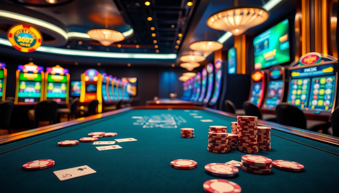 Experience the excitement of Nhà cái OK365 with vibrant casino games and stylish betting tables.