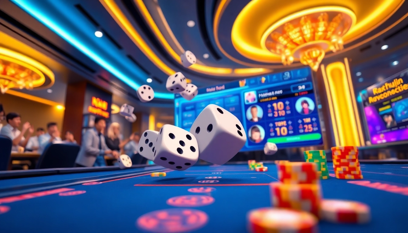 Tài xỉu MD5 online gaming interface with dice, avatars, and winning scores.