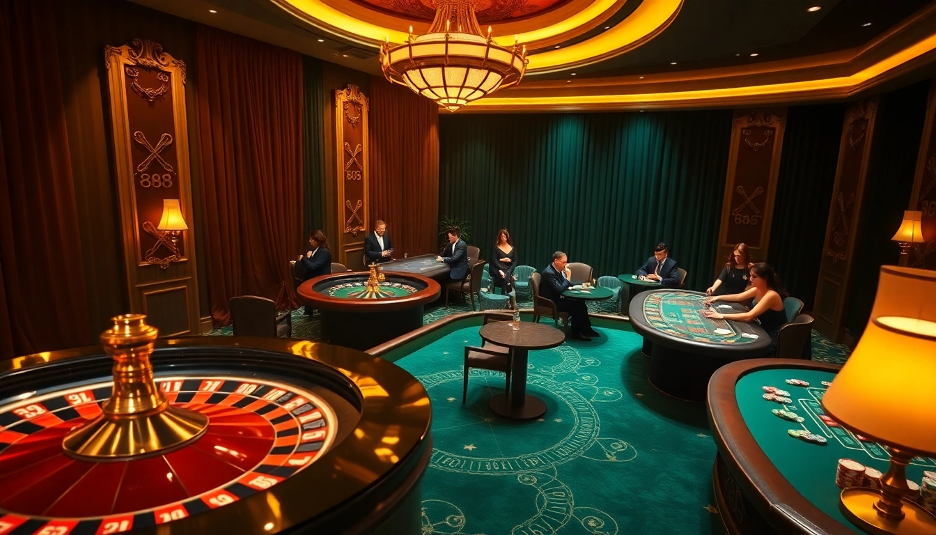 Experience high-stakes gaming at nk88 with immersive casino visuals featuring roulette and poker.