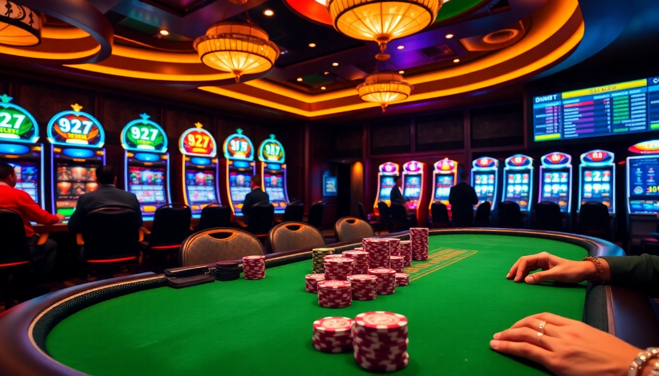 Engaging scene of i9bet poker game with vibrant chips and players focusing on their strategy.