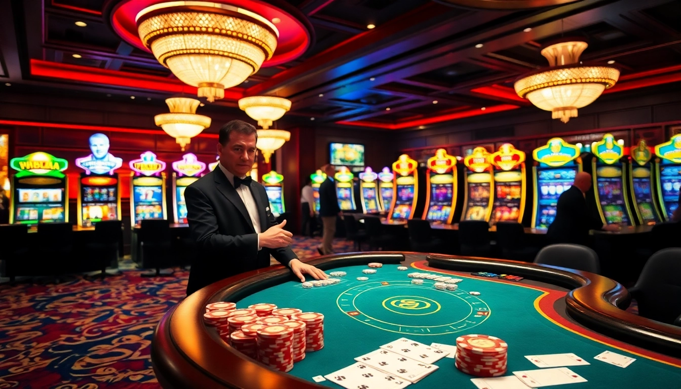 Experience thrilling gambling at pub88 with professional dealers and vibrant slot machines.