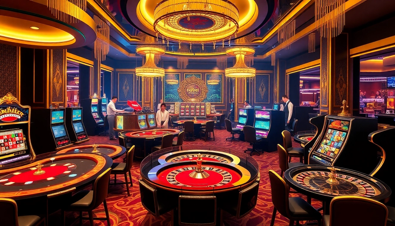Players enjoying thrilling games at https://88i8i.net/ casino with vibrant tables and slot machines.