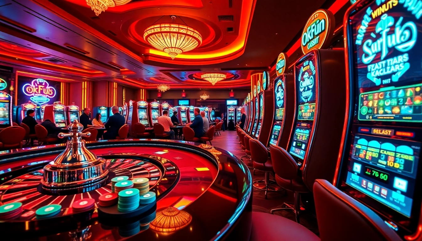 Experience the thrill of winning at OKFUN casino with vibrant slot machines and poker action.