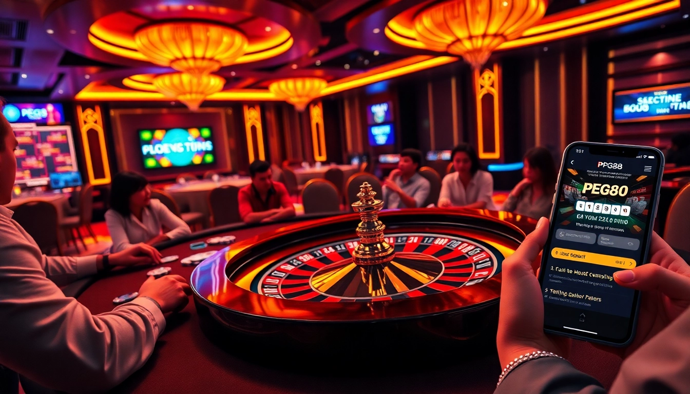 Experience the thrill of pg88 with vibrant casino visuals, featuring poker chips and a spinning roulette wheel.