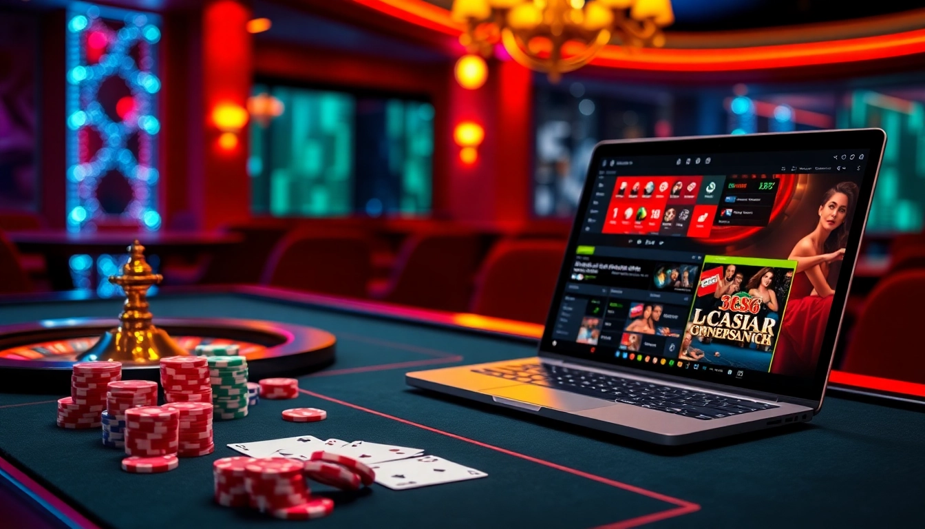 Experience the thrilling atmosphere of lc88.com with vibrant casino elements and engaging online gambling visuals.