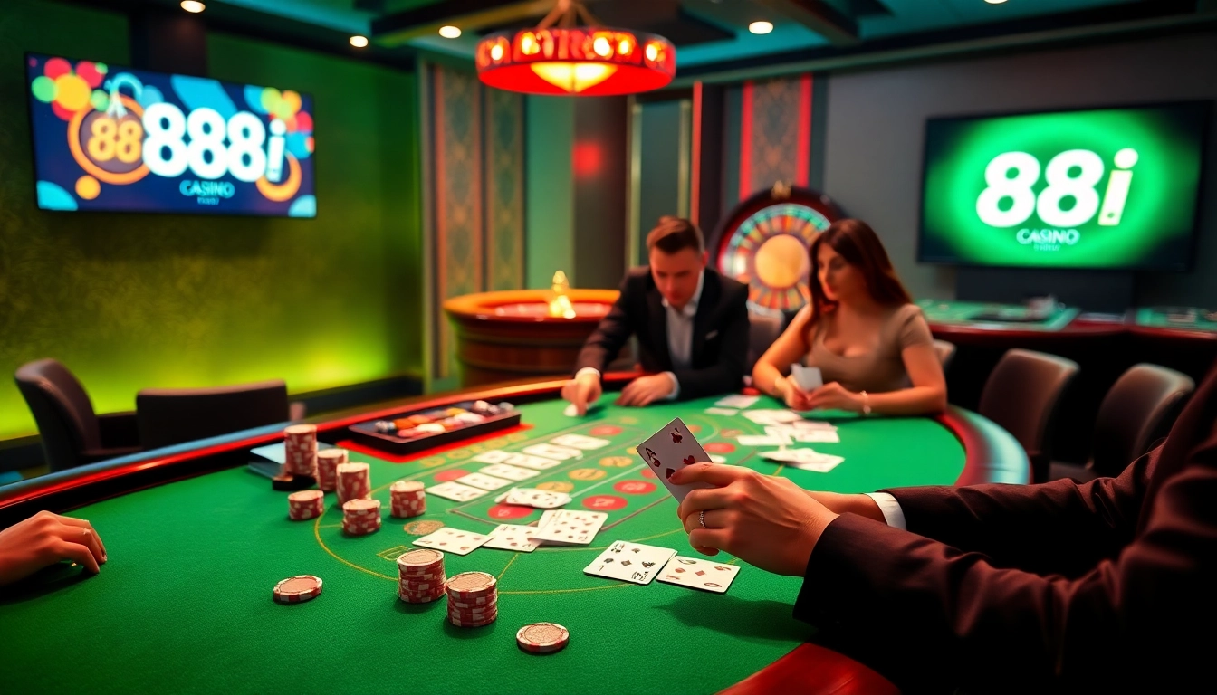 High-stakes casino scene featuring luxury blackjack table gameplay with 88i branding.