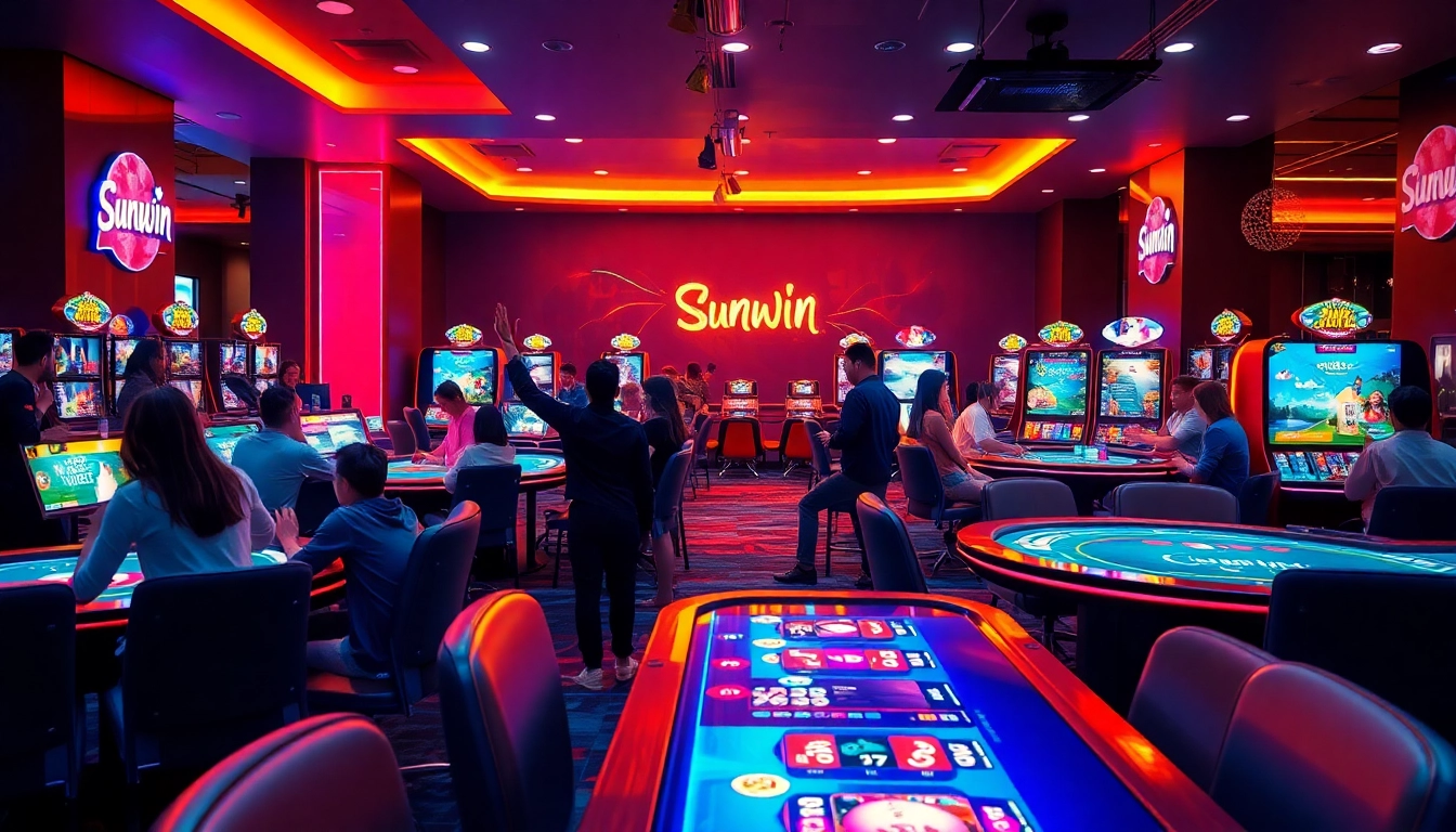Sunwin online gaming experience featuring diverse players in a vibrant virtual casino environment.