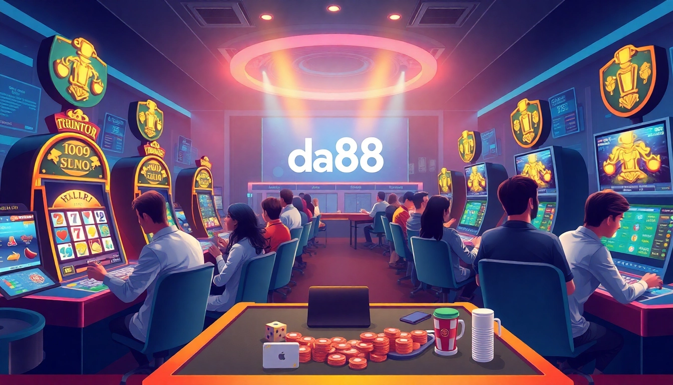 Engaging scene of players enjoying various games on da88 platform, showcasing excitement in digital gaming.