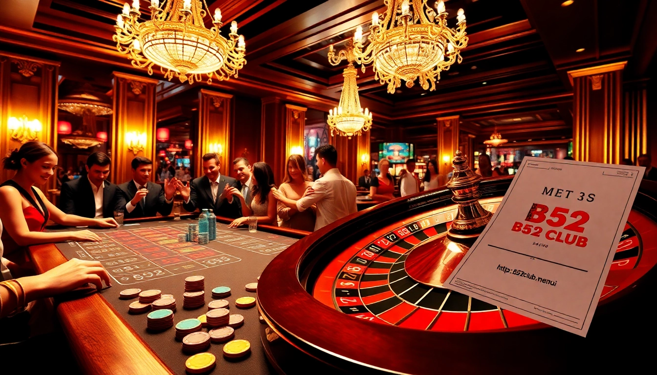 Players engaging in high-stakes games at a luxurious casino featuring the URL https://b52club.menu/.