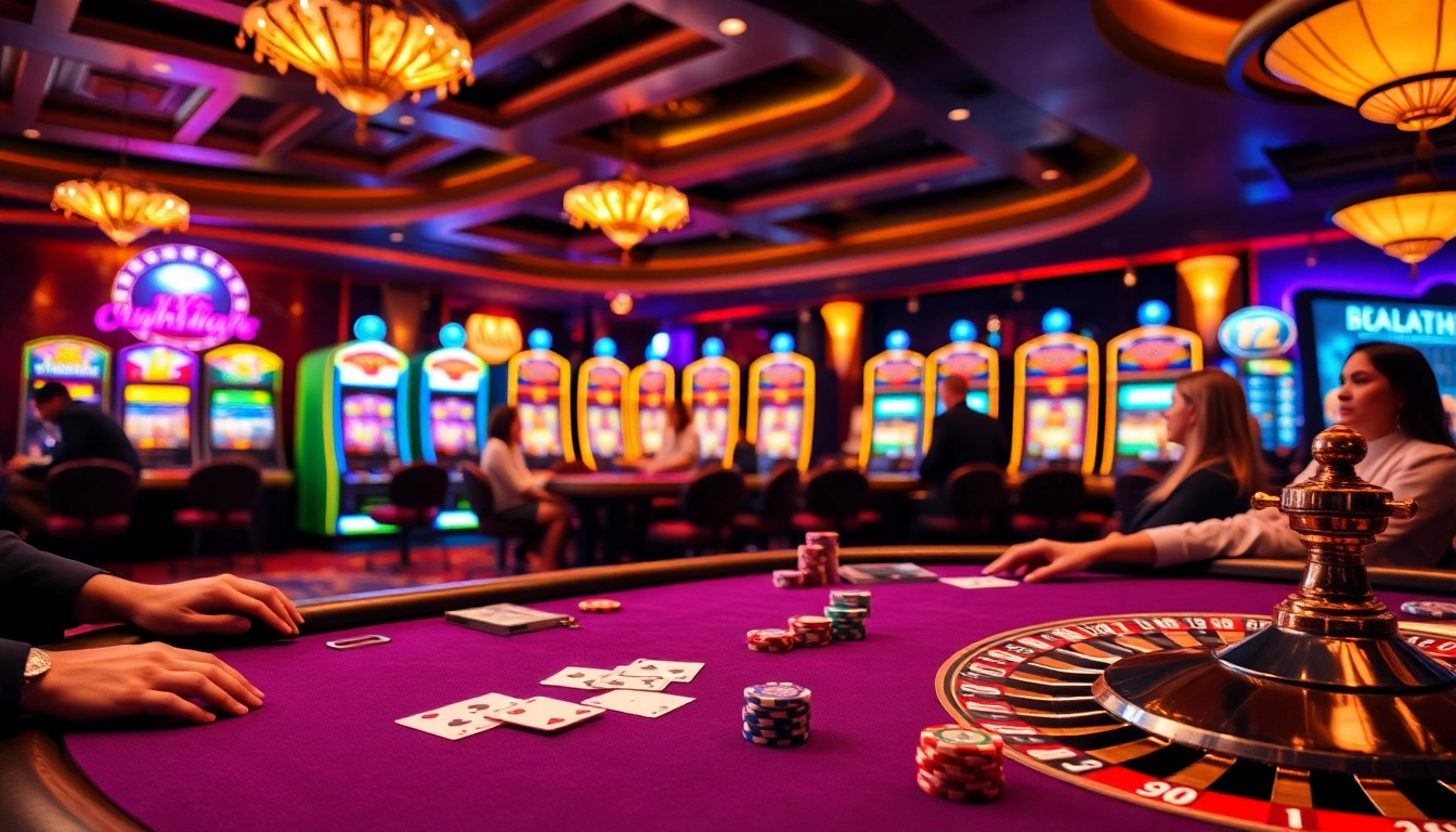 Experience the excitement of ABC8 as players engage in a vibrant poker game at a luxurious casino table.