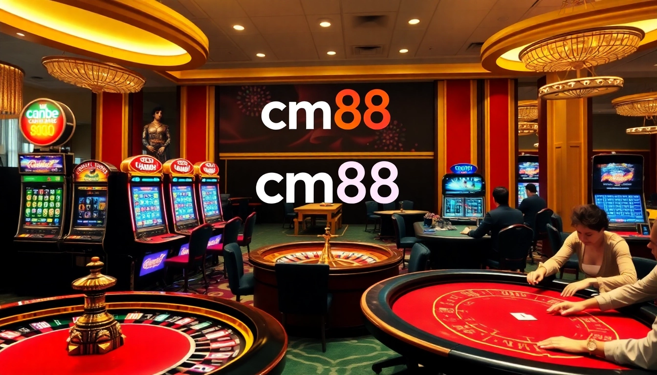 Experience excitement at cm88 casino with vibrant slot machines and poker tables.