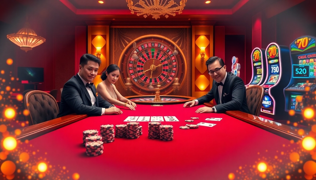 Experience excitement at MM88 with players enjoying a high-stakes poker game in a vibrant casino atmosphere.