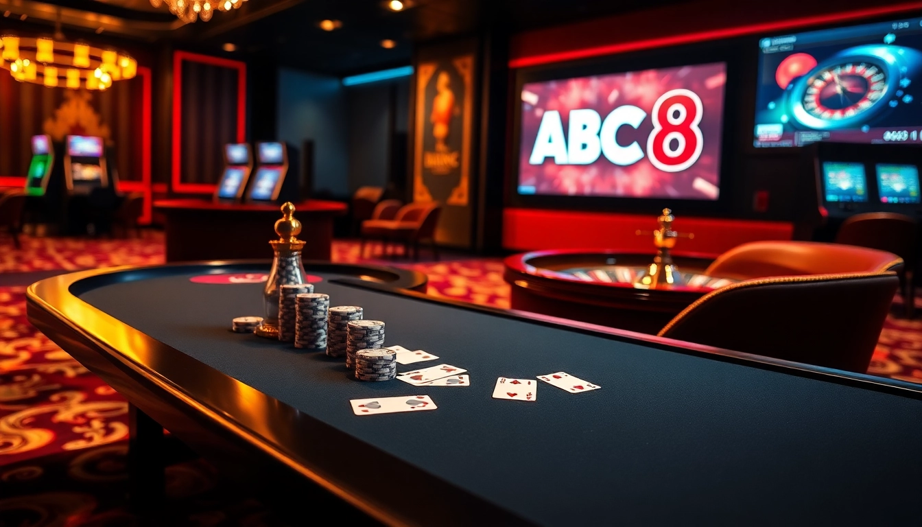 Experience high-stakes excitement at ABC 8 with vibrant casino gaming visuals and luxurious atmosphere.