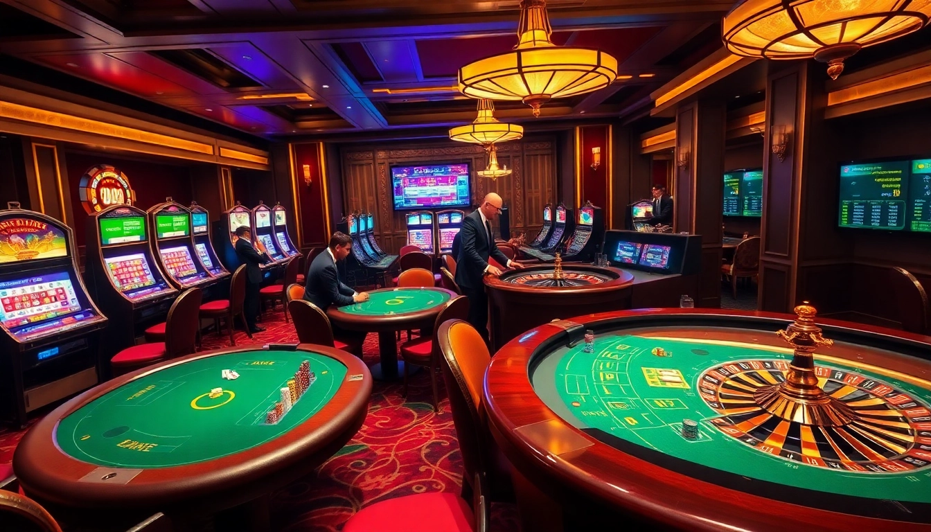 Exciting gaming atmosphere at Luck8 with vibrant casino tables and enthusiastic players.