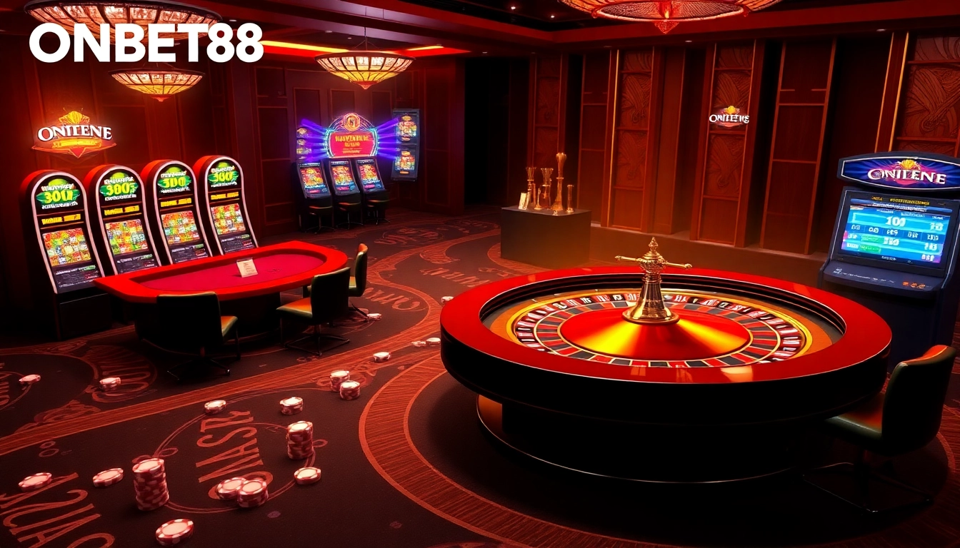 Experience the thrill of gaming at ONBET88 with vibrant casino tables and dynamic betting interfaces.