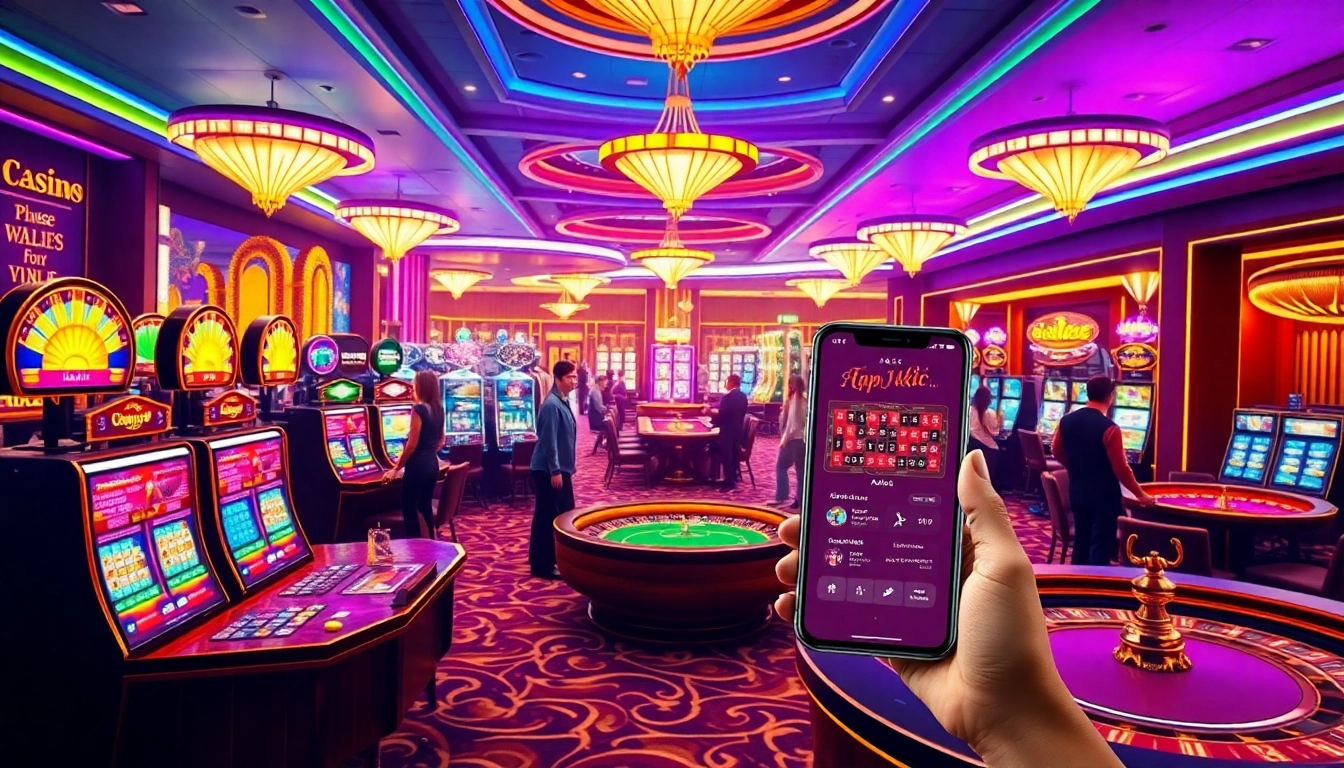 Tải app kjc displayed on a mobile device alongside vibrant casino games promoting seamless gambling.