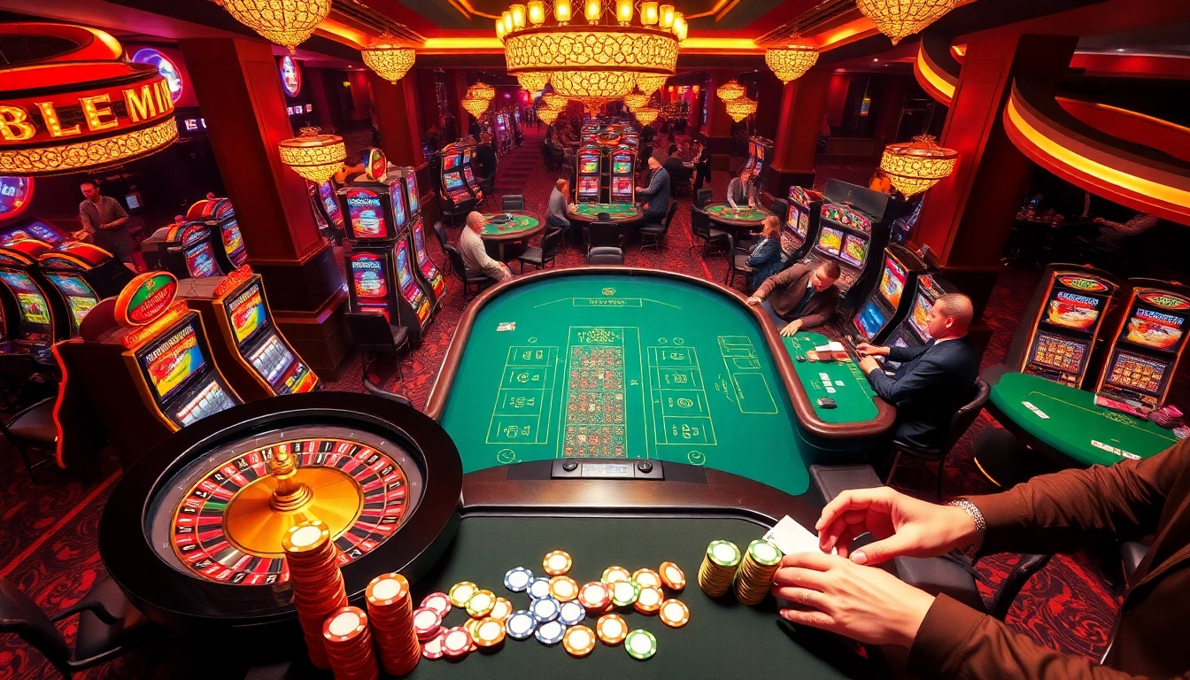 Exciting casino scene showcasing players at roulette and poker tables inspired by https://uu8802.com/.