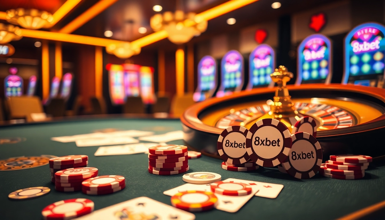 Experience thrilling poker action at 8xbetcom.chat with vibrant chips and cards.