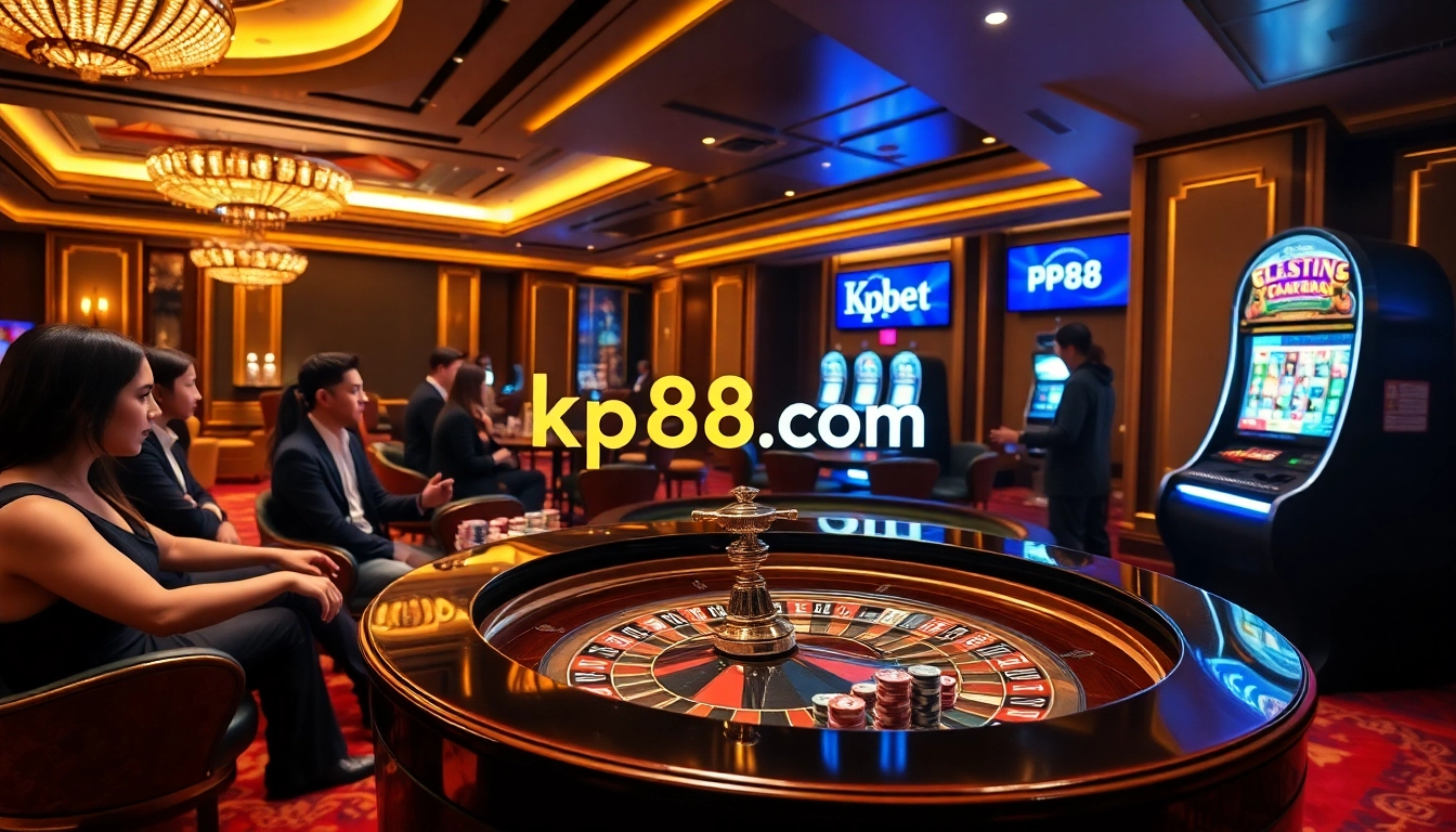 Engage in high-stakes games at Kp88.com with vibrant casino elements and exciting atmosphere.